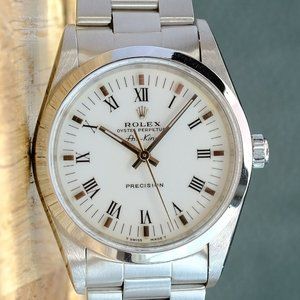 ROLEX AIRKING UNISEX WHITE INDEX-ROMAN DIAL STEEL SMOOTH OYSTER WATCH 34MM 14000
